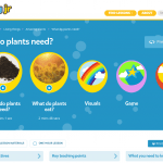 Screenshot of a TigTag Junior lesson - what do plants need? Showing the films included in the lessons, the extra visuals, game and quiz