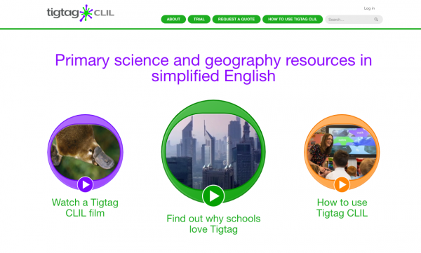 Screenshot of TigTag CLIL homepage