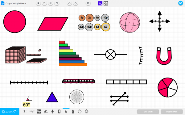 Screenshot of a variety of manipulatives available in EquatIO