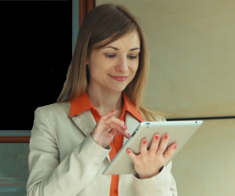 teacher with tablet