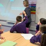 A teacher using a Classroom Secrets Learning Video Clip with her class at Thackley Primary School