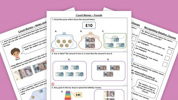 Three pages from Classroom Secrets downloadable resources