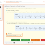 Adapt Maths tutor notes from the Number: Positive and Negative number module. The screen displays some useful information about adding and subtracting mixed numbers. Users can have the text read aloud by the tutor if they wish. It also asks the user how confident they are in their answer, from 'I know it' to 'No idea'